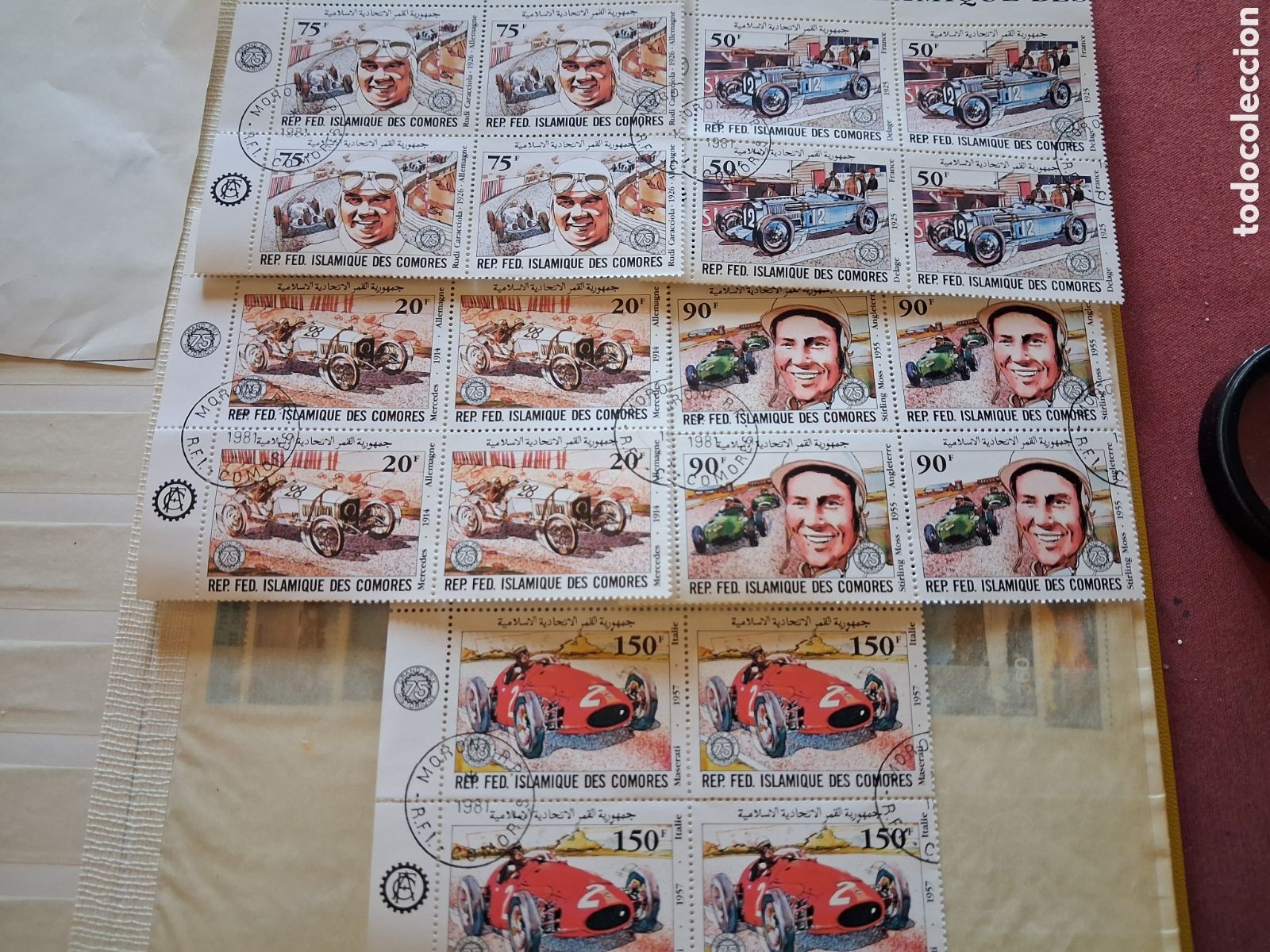 Selos: Sello Comoras mtdo 1981. 75Aniv gran premio automovil. Coches calsicos. Carreras. Vehiculo. Deporte.