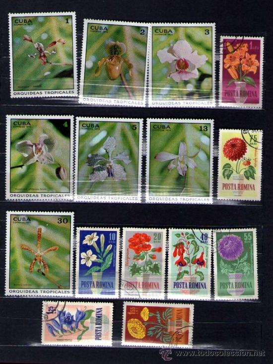 Sellos: Lote de 15 SELLOS de FLORA - Foto 1