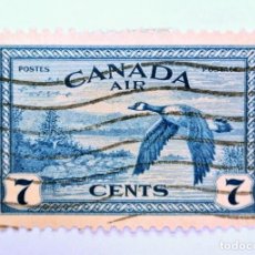 Sellos: SELLO POSTAL CANADA 1946, 7 C,GANSOS DE CANADÁ (BRANTA CANADENSIS) , CORREO AÉREO, USADO. Lote 152901342