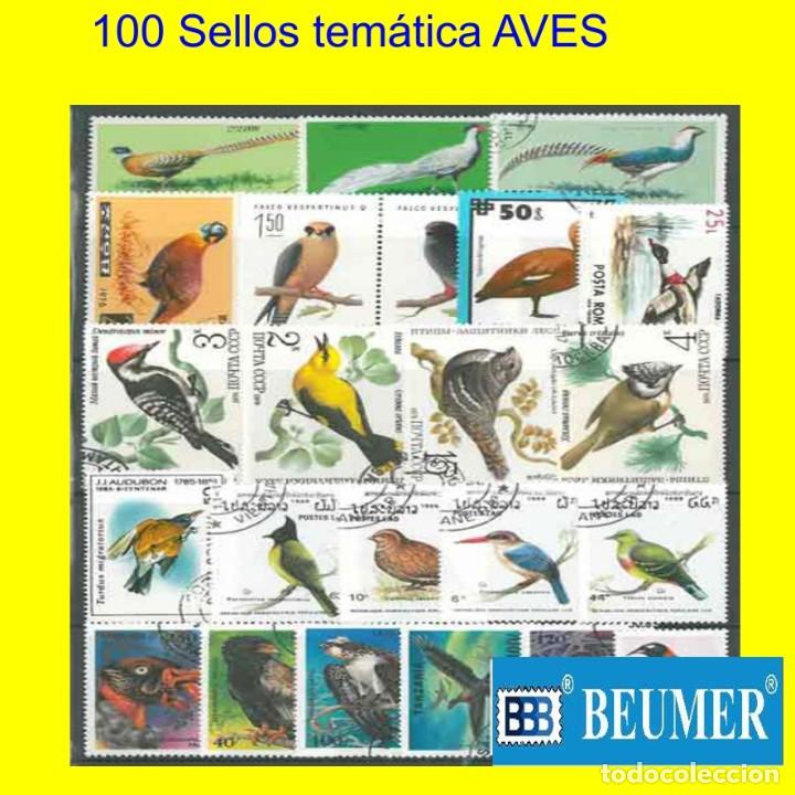 Sellos: 100 Sellos tem&aacute;tica PAJAROS - Foto 1