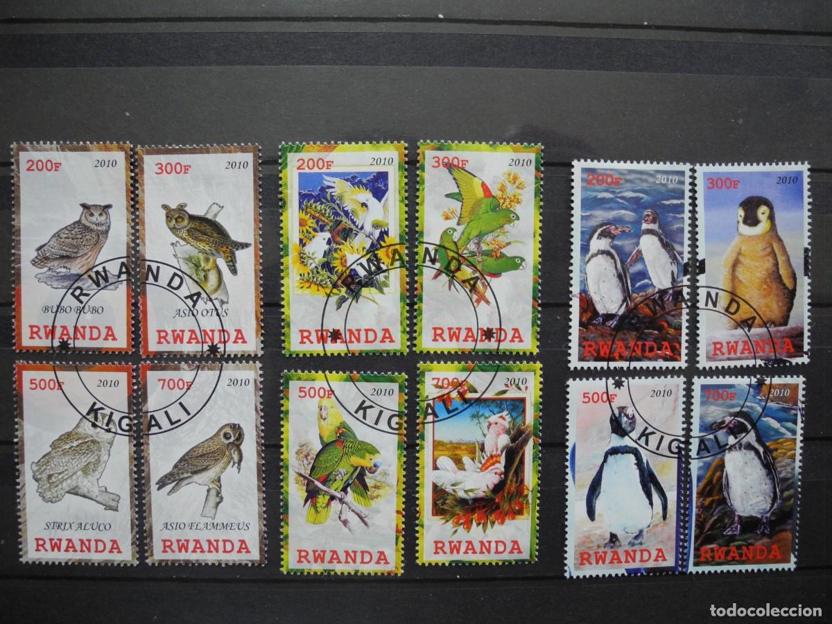 Sellos: Ruanda 2010. Ping&uuml;ino, b&uacute;ho, loro - Foto 1