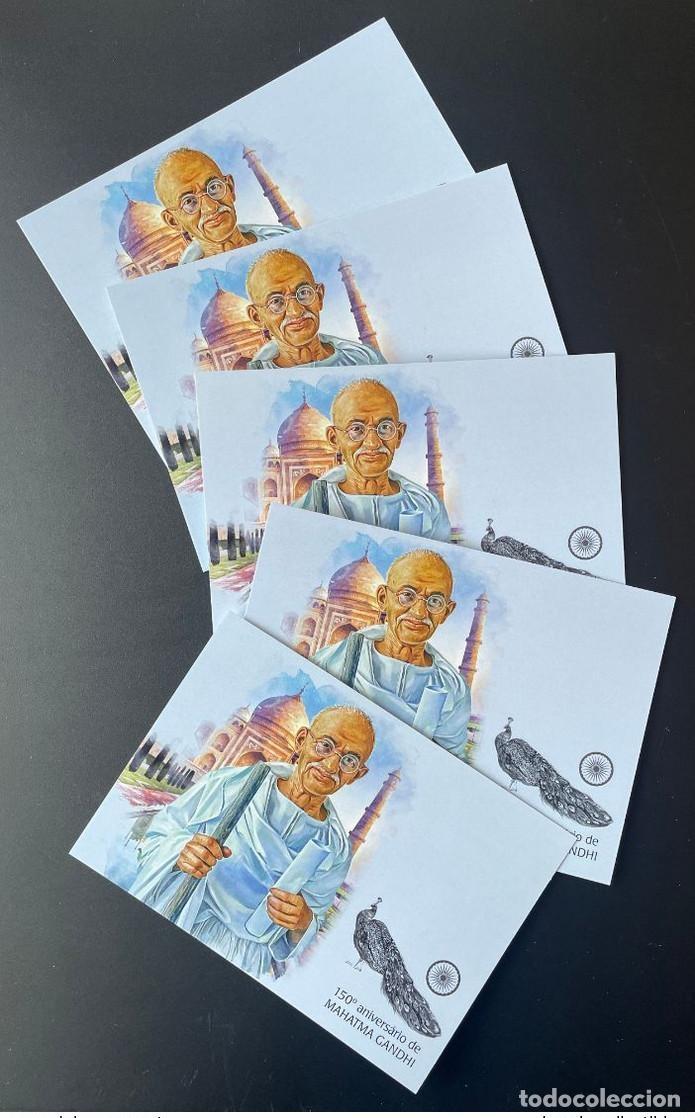 Sellos: Angola 2019 Mi.? Papeler&iacute;a entera: Mahatma Gandhi India Taj Mahal Bird