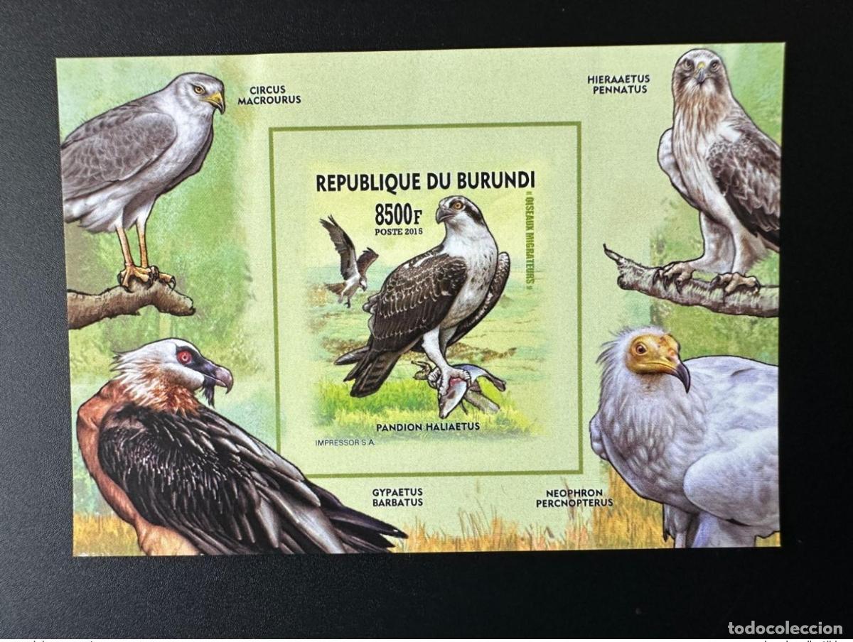 Sellos: Burundi 2015/2016 Mi. Bl. B566 B ND IMPERF Aves migratorias P&aacute;jaros rapaces