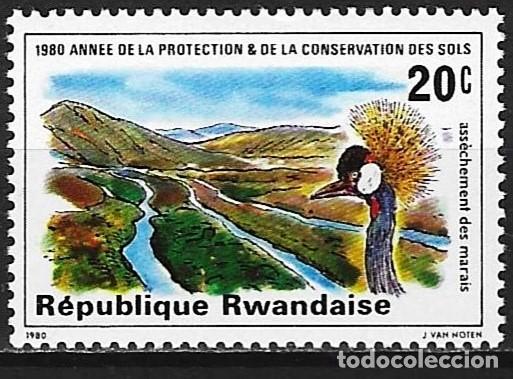 Sellos: Ruanda 1980 - Mi 1085 - YT 966 - Ave : Grulla coronada - MNH**