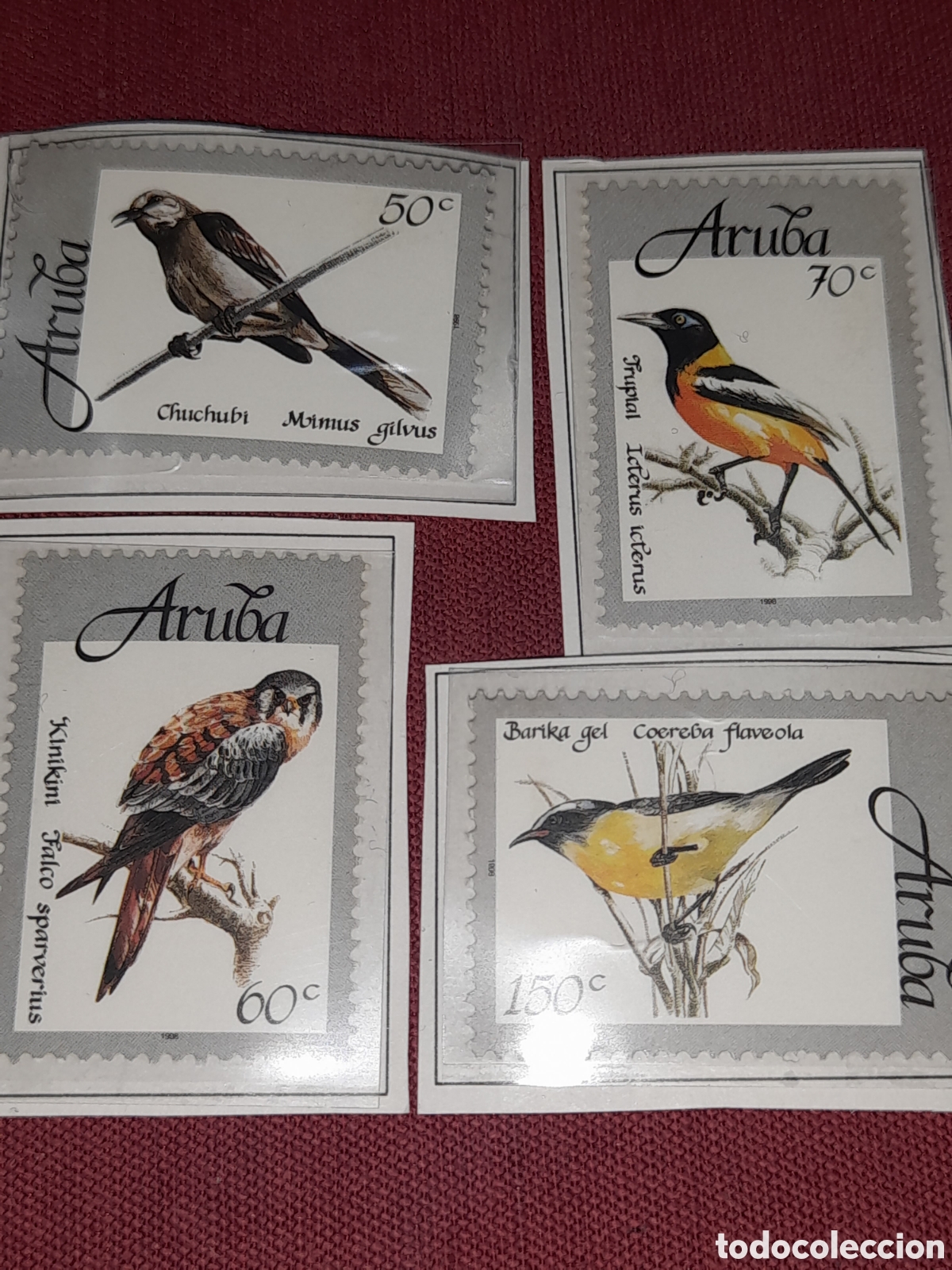 Sellos: Sello Aruba nuevo 1998. Aves. P&aacute;jaros. Fauna. Animales. Halc&oacute;n. Rapaces. Sinsonte.