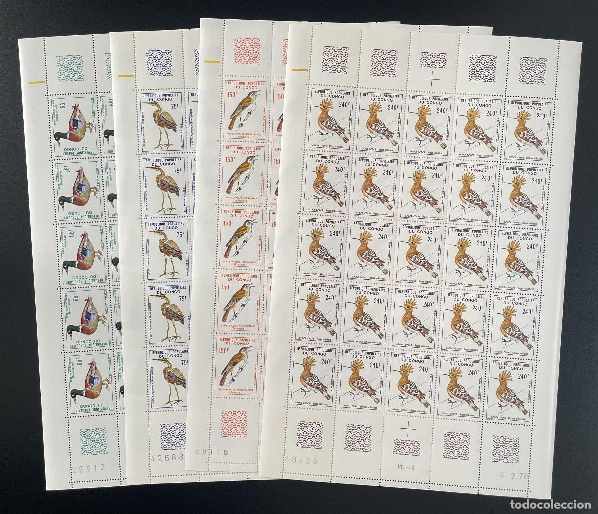 Sellos: Congo 1978 YT PA 239-242 tabl&oacute;n p&aacute;jaros abubilla pato garza Ente