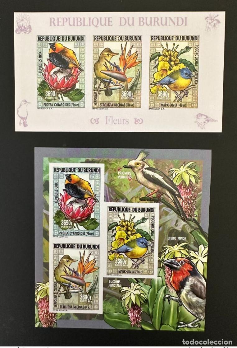 Sellos: Burundi 2014/2015 Mi. 3567 - 3569 ND IMPERF P&aacute;jaros flores V&ouml;gel