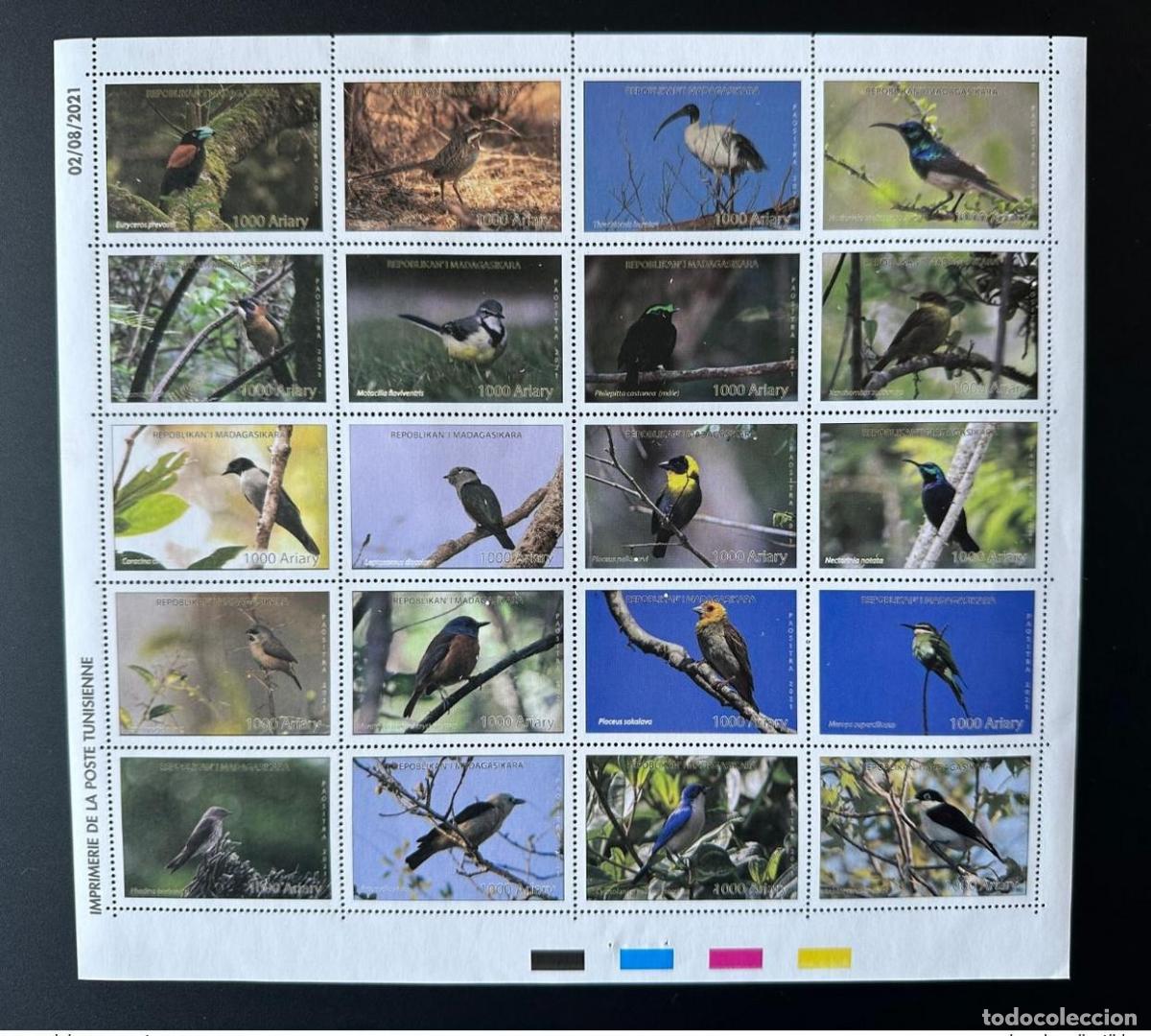 Sellos: Madagascar 2021/2022 Mi. 2726 - 2745 hoja Aves end&eacute;micas Fauna