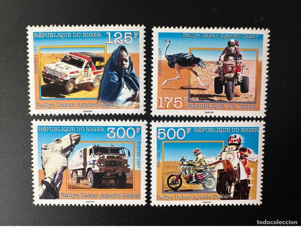 Sellos: N&iacute;ger 1997 Mi. 1268 - 1271 Rally Dakar Agad&egrave;s Motocicleta avestruz camello