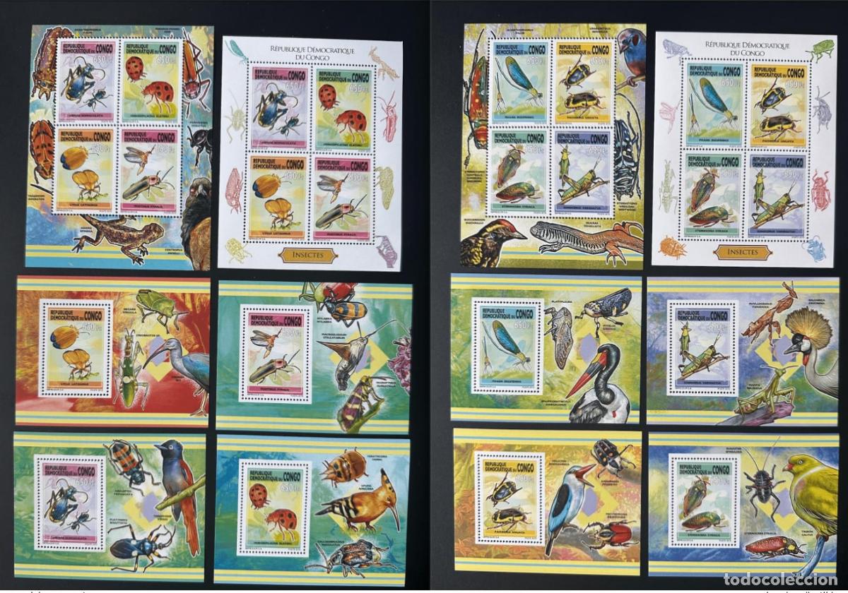 Sellos: Congo 2012 Mi. 2215 - 2222 Bl. 557 564 Insectos Vida Silvestre Aves P&aacute;jaros