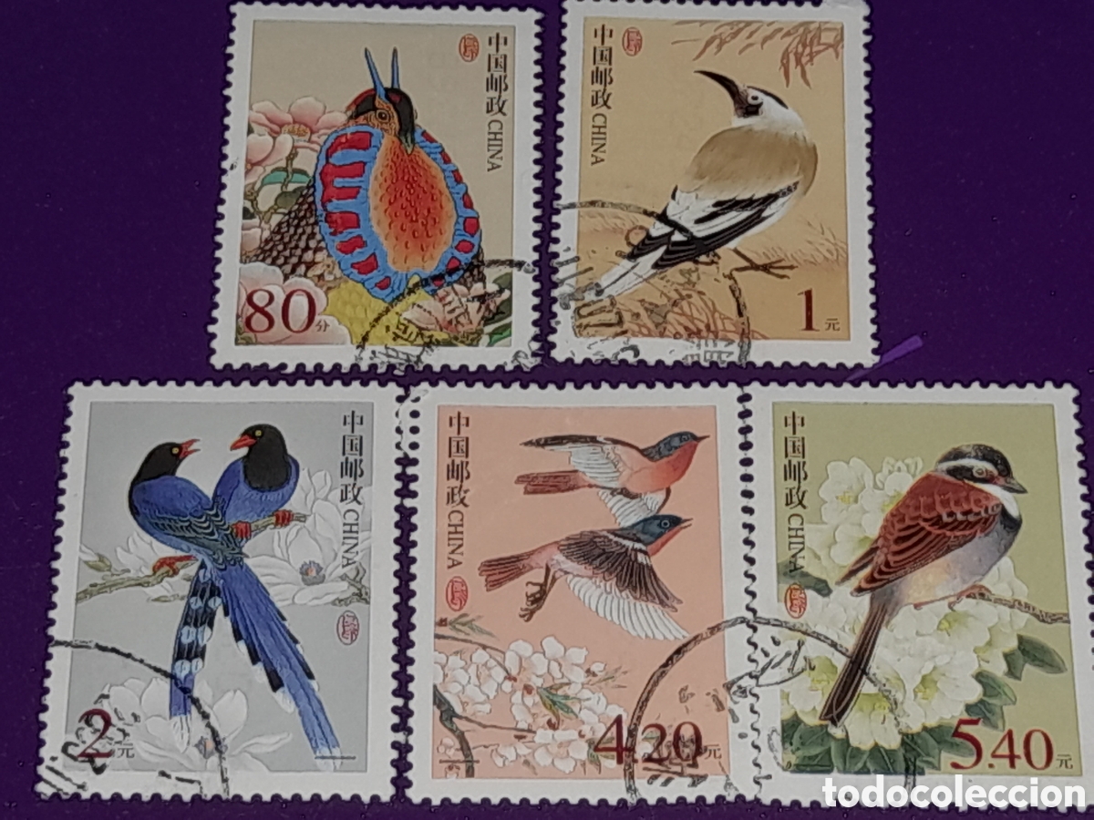 Sellos: Sello China mtdo 2000. P&aacute;jaros. Aves. Fauna. Animales salvajes. Colirojo. Arrendajo. Tragopan.
