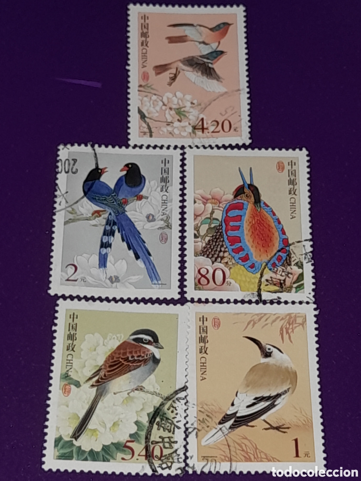 Sellos: Sello China mtdo 2000. P&aacute;jaros. Aves. Fauna. Animales salvajes. Colirojo. Arrendajo. Tragopan.