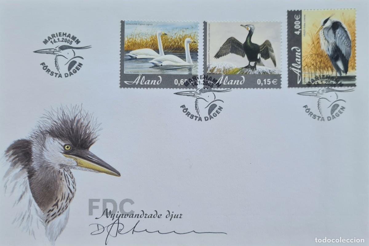 Briefmarken: Cuatro sobres de primer d&iacute;a de Aland 2005: aves