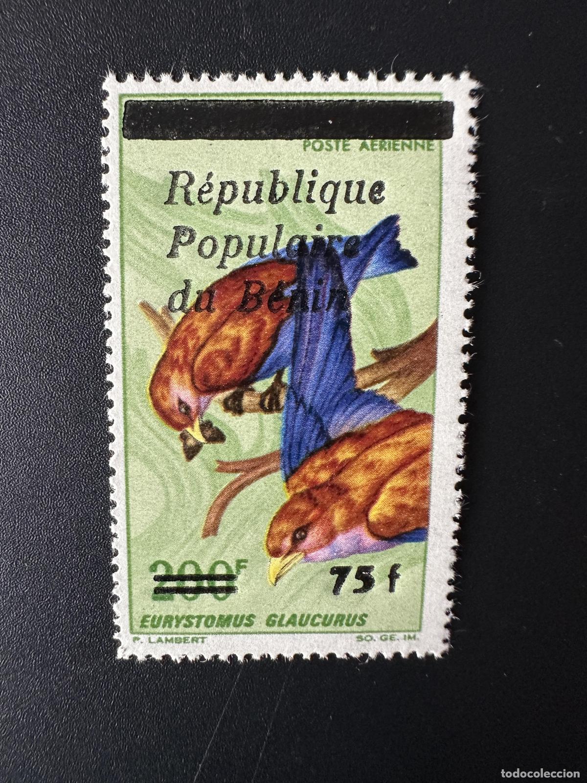 Sellos: Benin 1986 Mi. 432 Sobreimpresi&oacute;n p&aacute;jaro Vogel bird eurystomus glaucurus