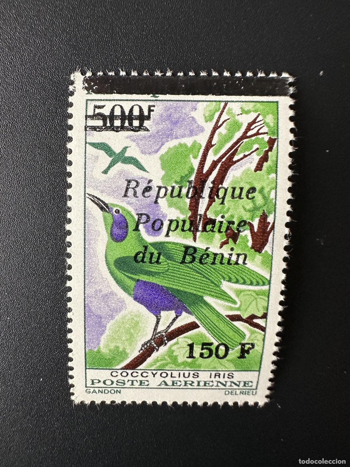 Sellos: Benin 1986 Mi. 439 I Sobreimpresi&oacute;n p&aacute;jaro Vogel bird coccyolius iris