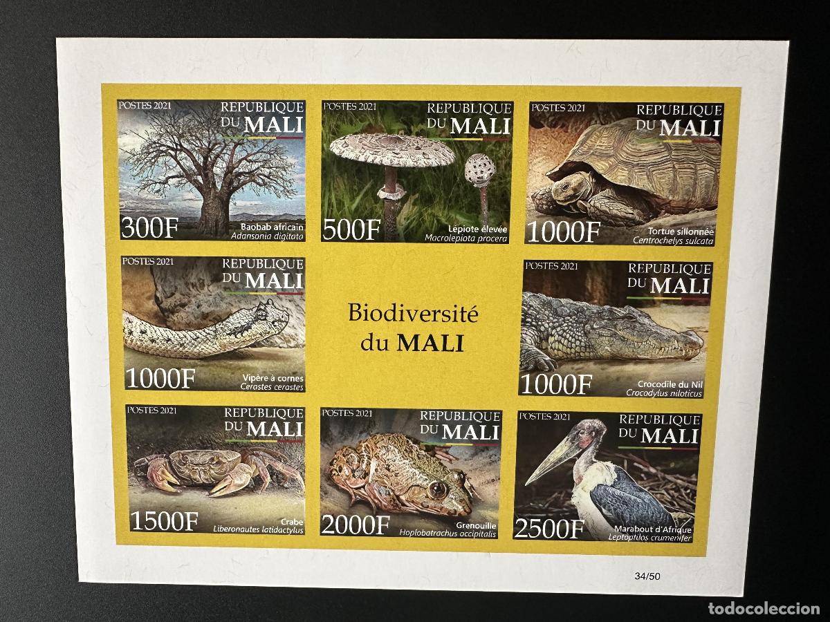 Sellos: Mali mayo de 2021.? M/S ND Biodiversidad fauna hongos cangrejos serpientes tortugas aves