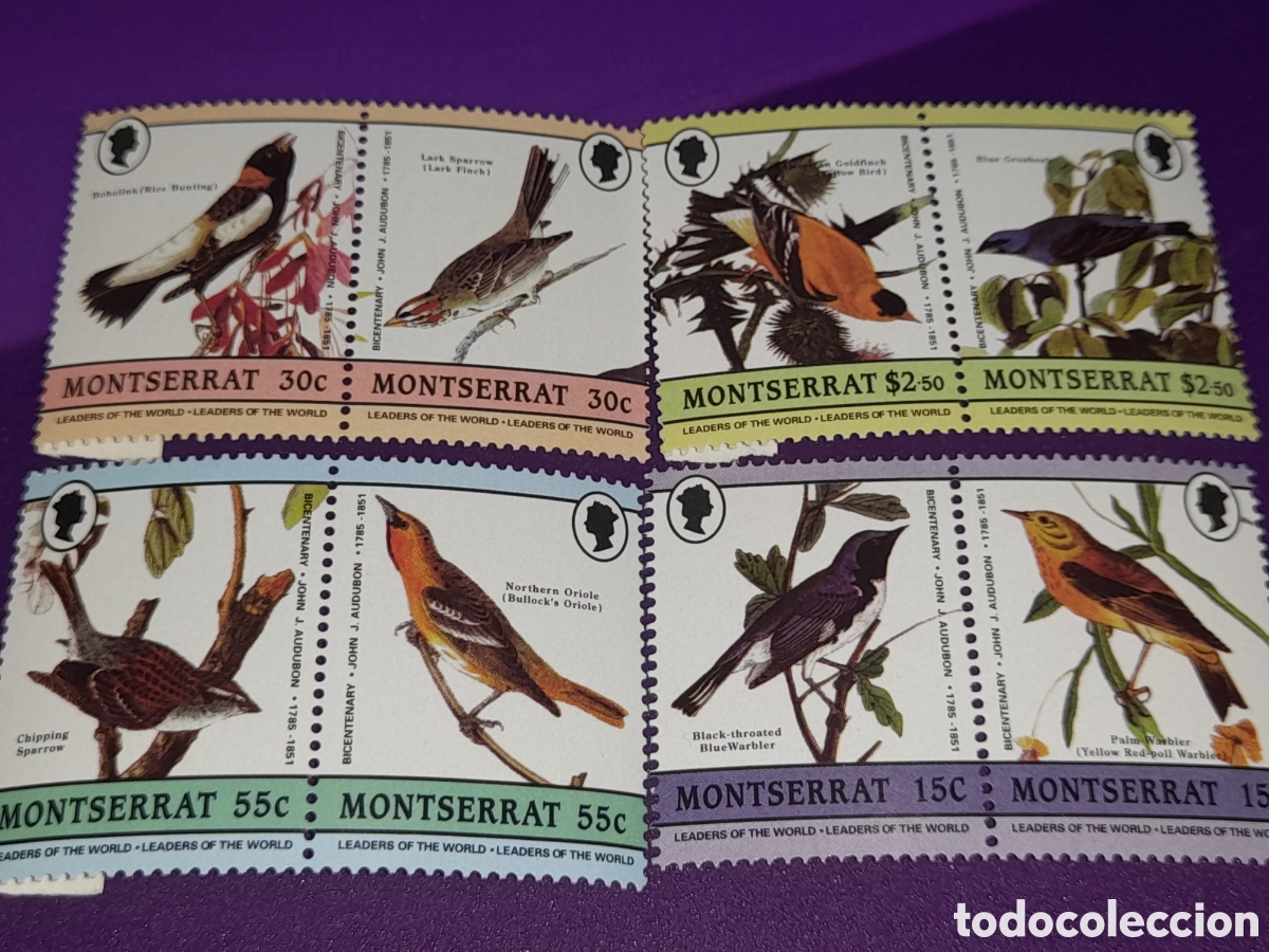 Sellos: Sello Montserrat nuevo 1985. 200Aniv nacimiento Audubon. Ornitologo. Aves. P&aacute;jaros. Fauna.