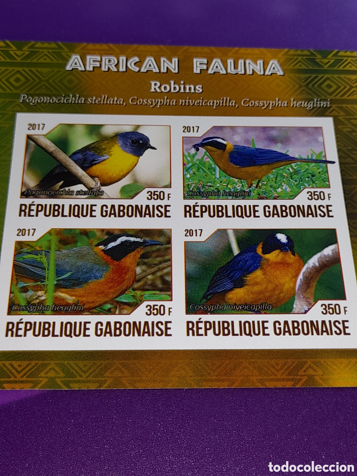 Sellos: HB Gabon nuevo/sd 2017. Pelirrojo. Aves. Animales salvajes. Fauna. P&aacute;jaros.