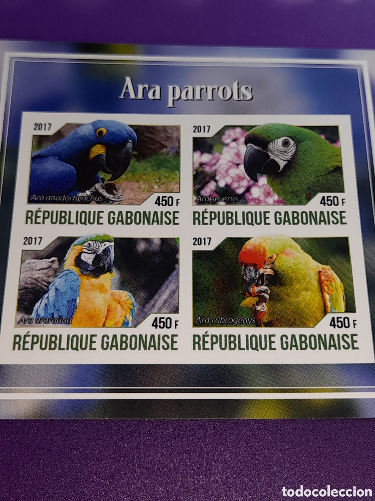 Sellos: HB Gabon nuevo/sd 2017. Aves. P&aacute;jaros. Fauna. Cotorra. Loros. Guacamayo.