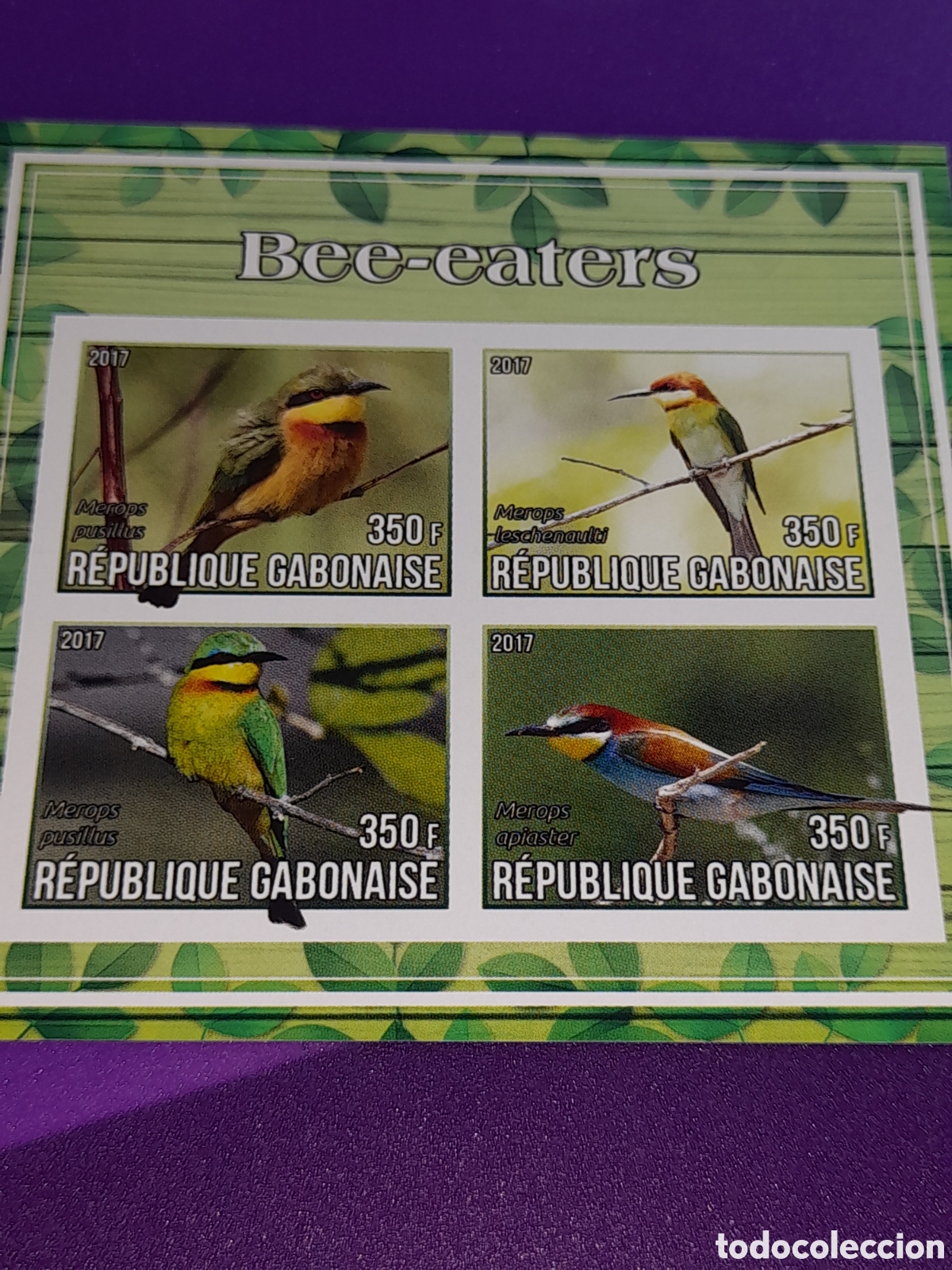 Sellos: HB Gabon nuevo/sd 2017. Abejaruco. Aves. P&aacute;jaros. Fauna.