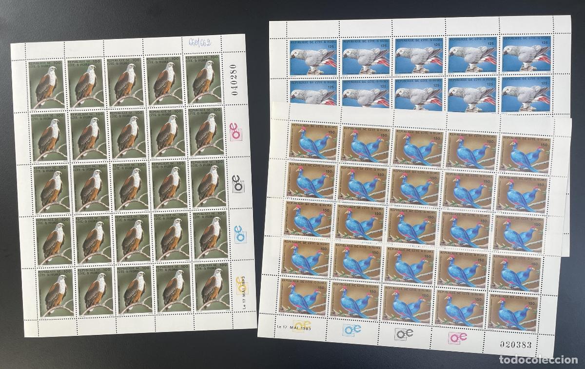 Francobolli: Costa de Marfil 1983 YT 660-662 tabl&oacute;n p&aacute;jaros raptor loro turaco &aacute;guila