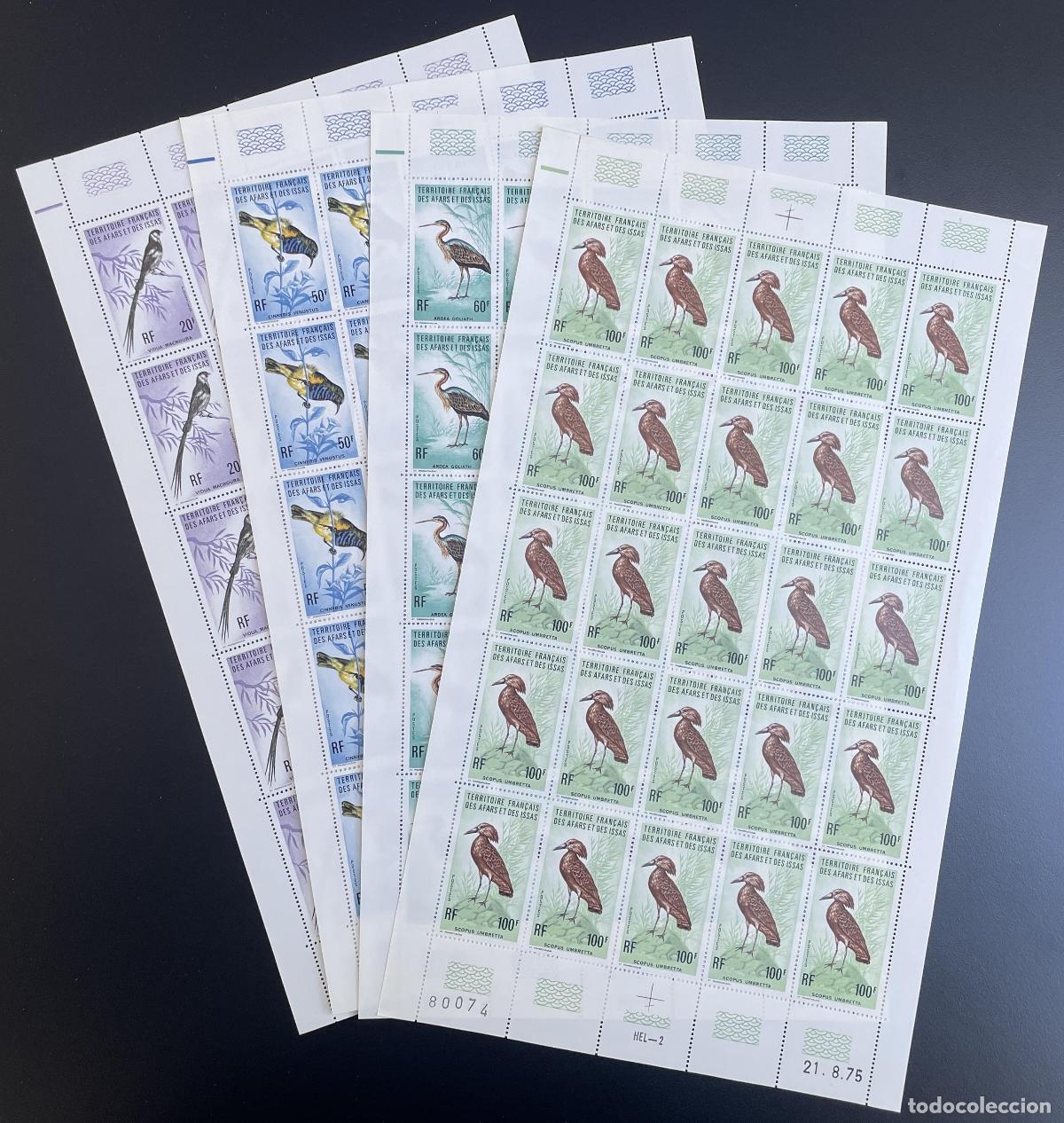 Sellos: Afars Issas 1975 YT 410-413 tabla para aves silvestres garza avetoro