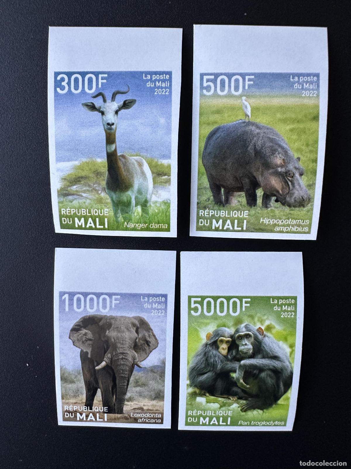 Sellos: Mali de mayo 2022? ND: Vida silvestre en peligro extinci&oacute;n: hipop&oacute;tamo p&aacute;jaro elefante mono
