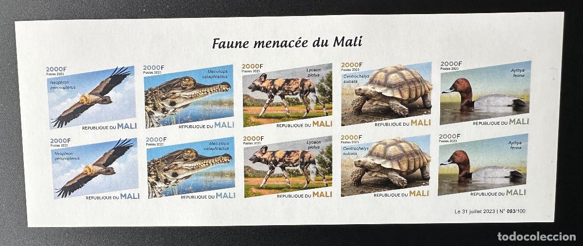 Briefmarken: Mal&iacute; 2023 Mi.? M/S ND Fauna en peligro de extinci&oacute;n ave pato raptor tortuga