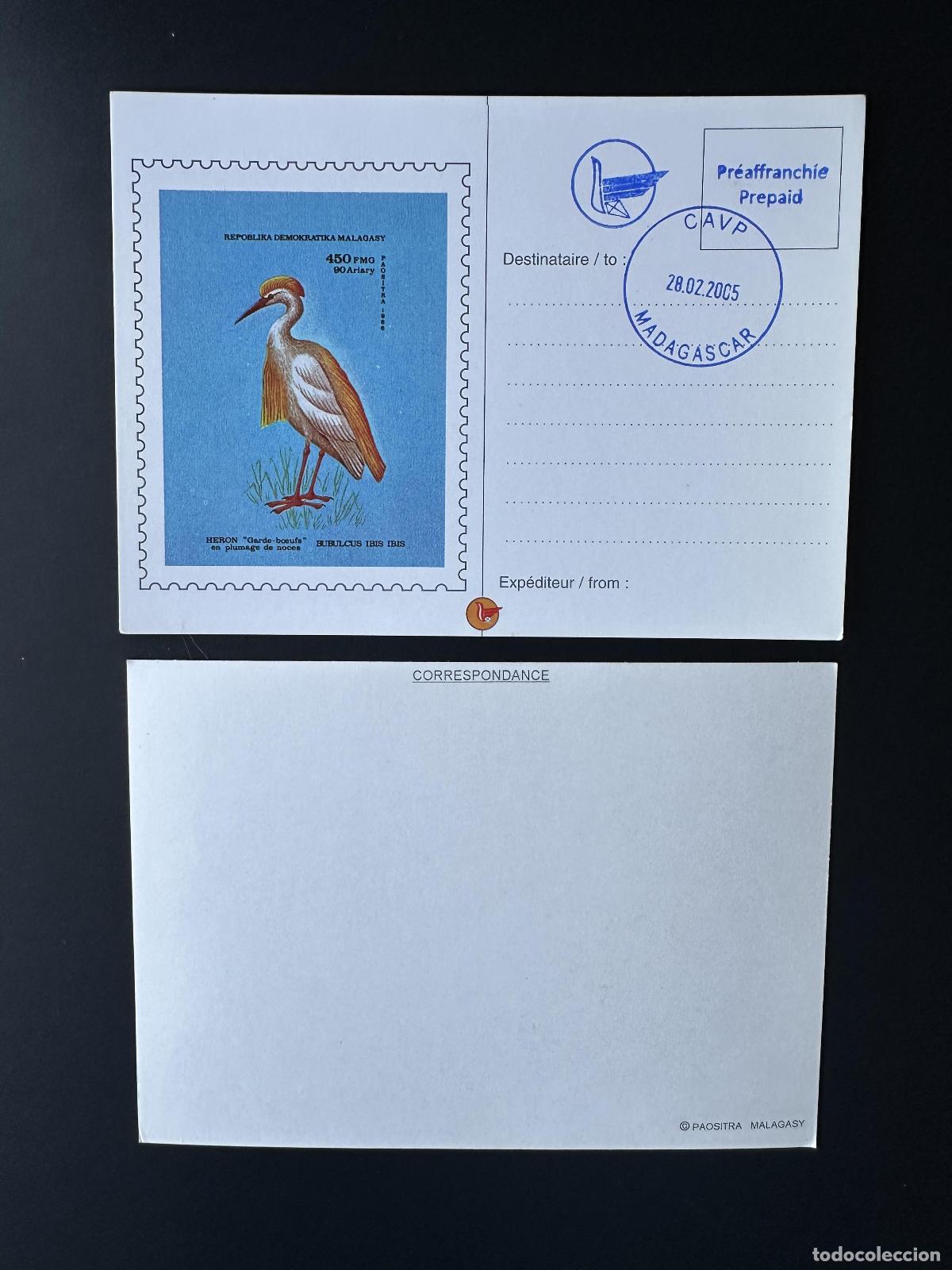 Sellos: &iquest;Madagascar 1986? Mi. Bl. 36 cancelado sobrecarga local Entero postal Bird