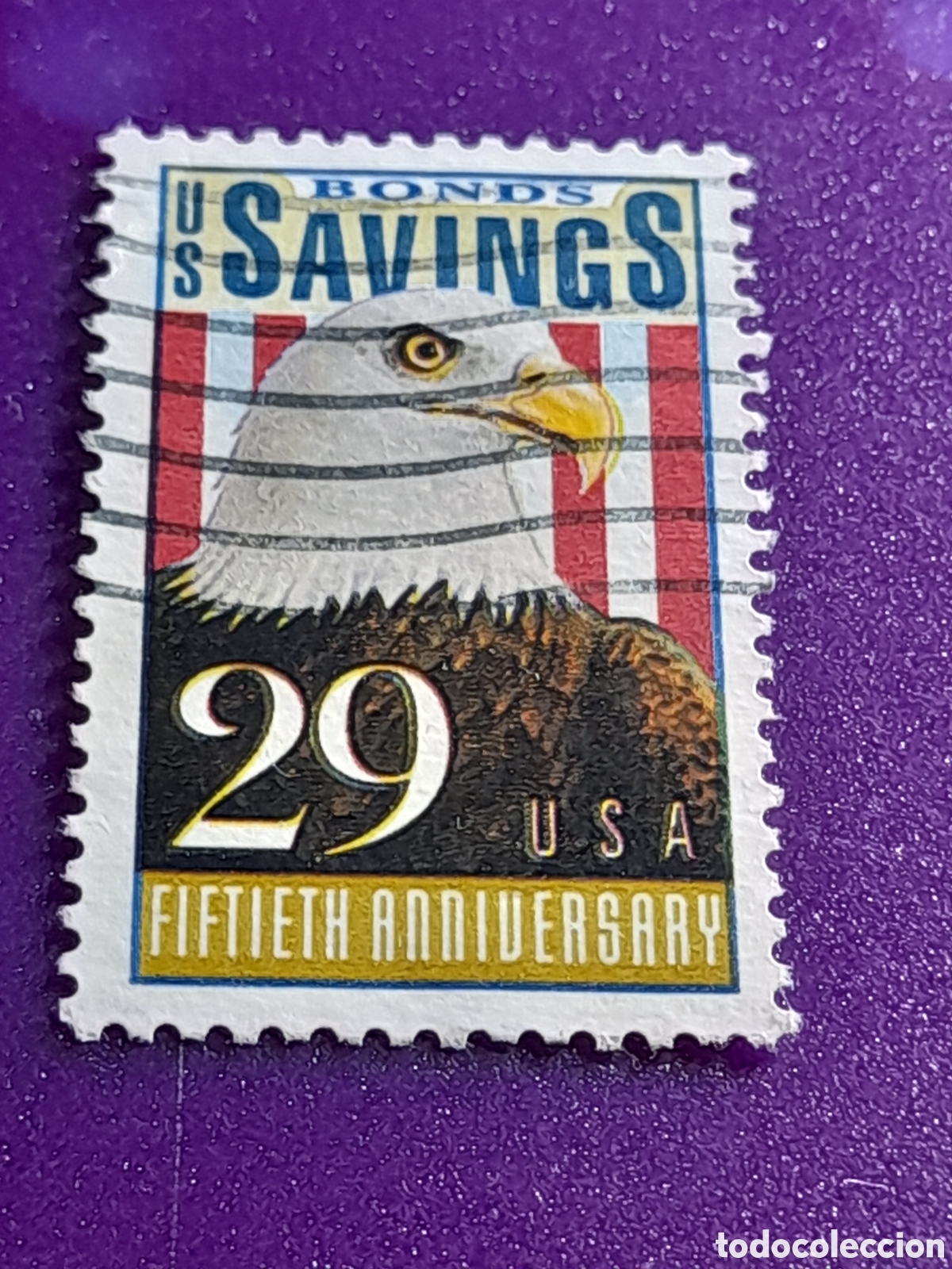 Sellos: Sello Estados Unidos mtdo/udo 1991. 50Aniv caja ahorro. &Aacute;guila. Emblema. P&aacute;jaro. Aves. Fauna Bandera