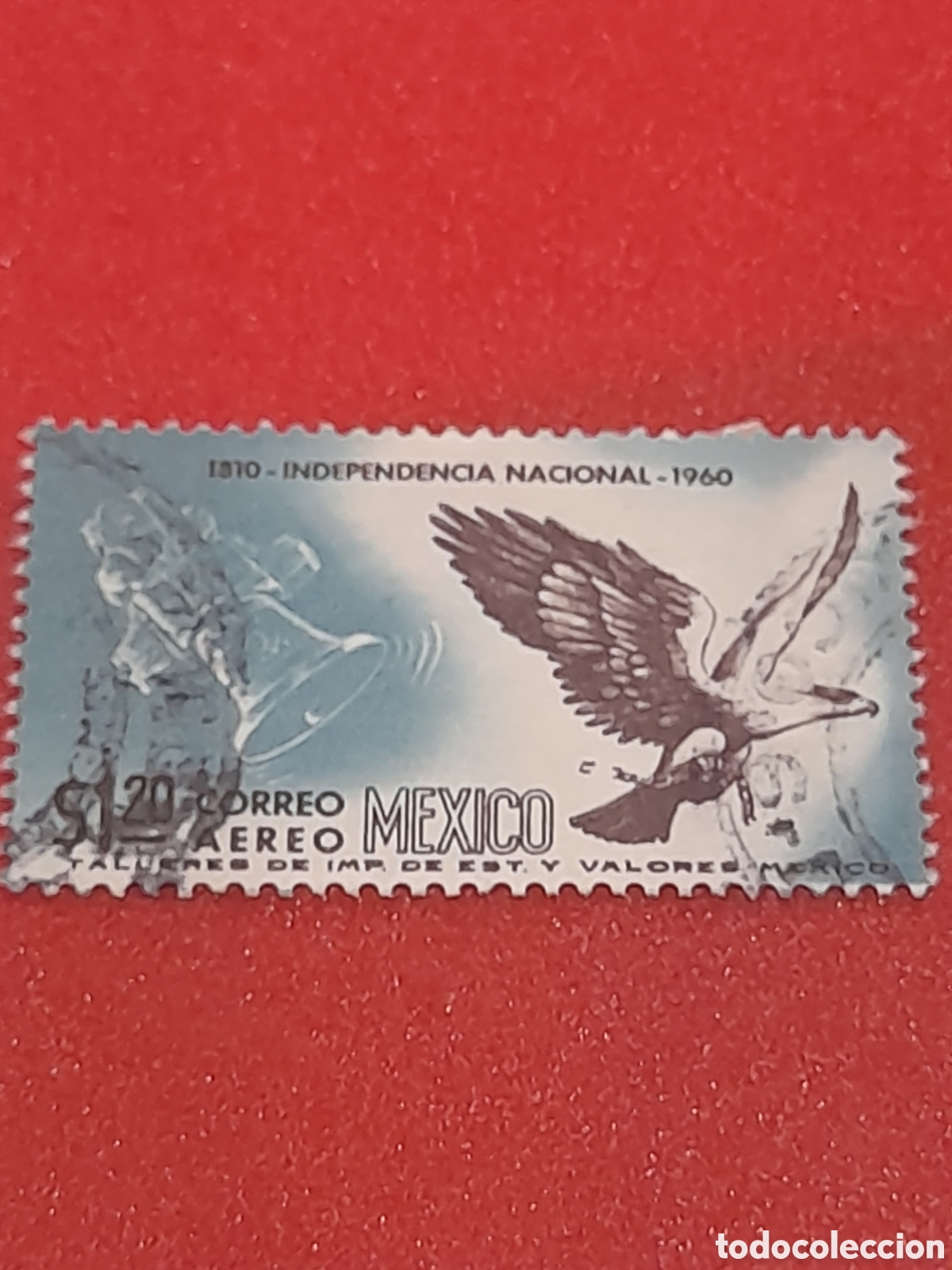 Sellos: Sello (1/3v) Mexico mtdo/udo 1960. 150Aniv independencia. &Aacute;guila. Emblema. Aves. P&aacute;jaros. Campana