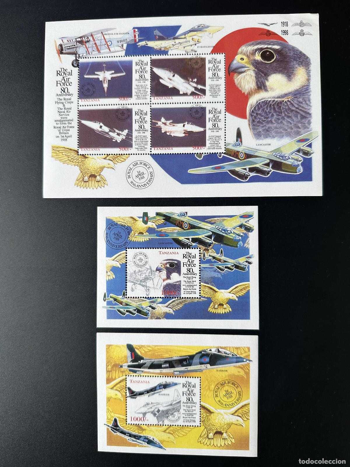 Sellos: Tanzania 1998 Mi. 3135-3138 Bl. 423-424 Aviaci&oacute;n militar de la Real Fuerza A&eacute;rea