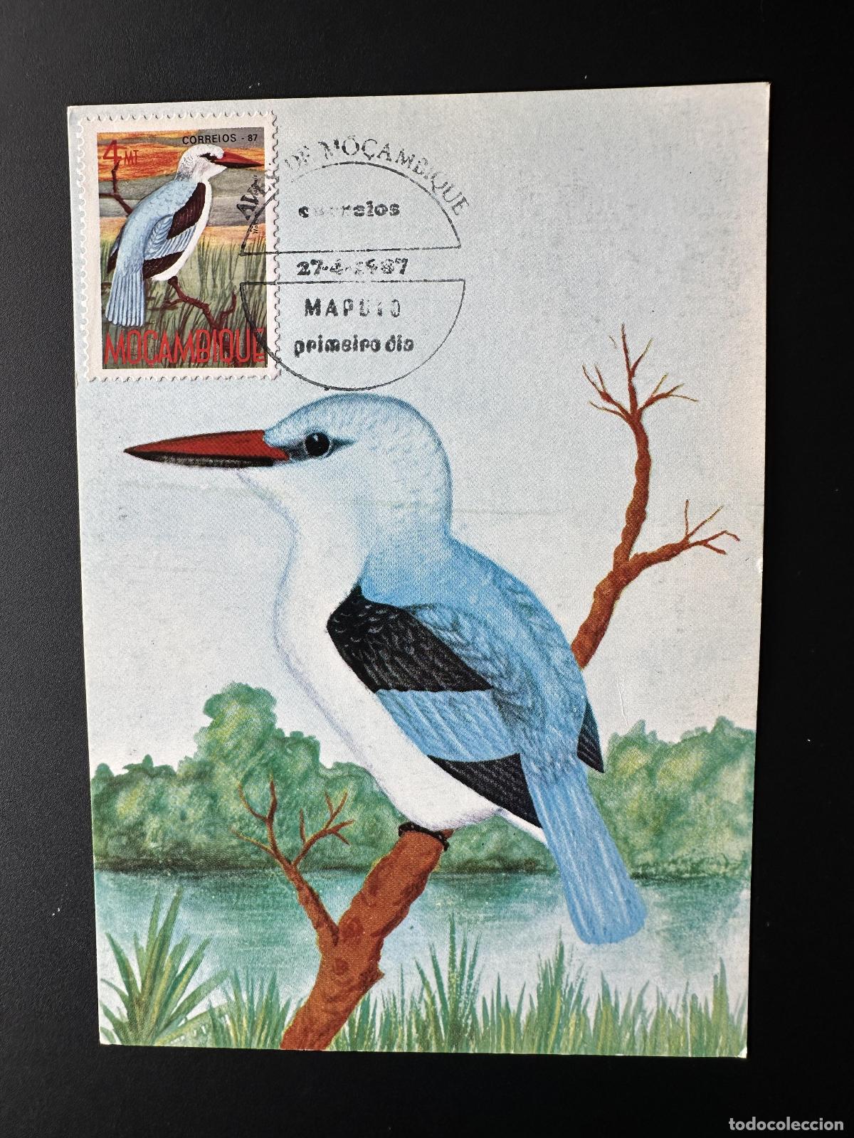 Sellos: Mozambique 1987 Mi. 1089 Tarjeta postal m&aacute;xima n&uacute;mero entero p&aacute;jaro ave Halcyon