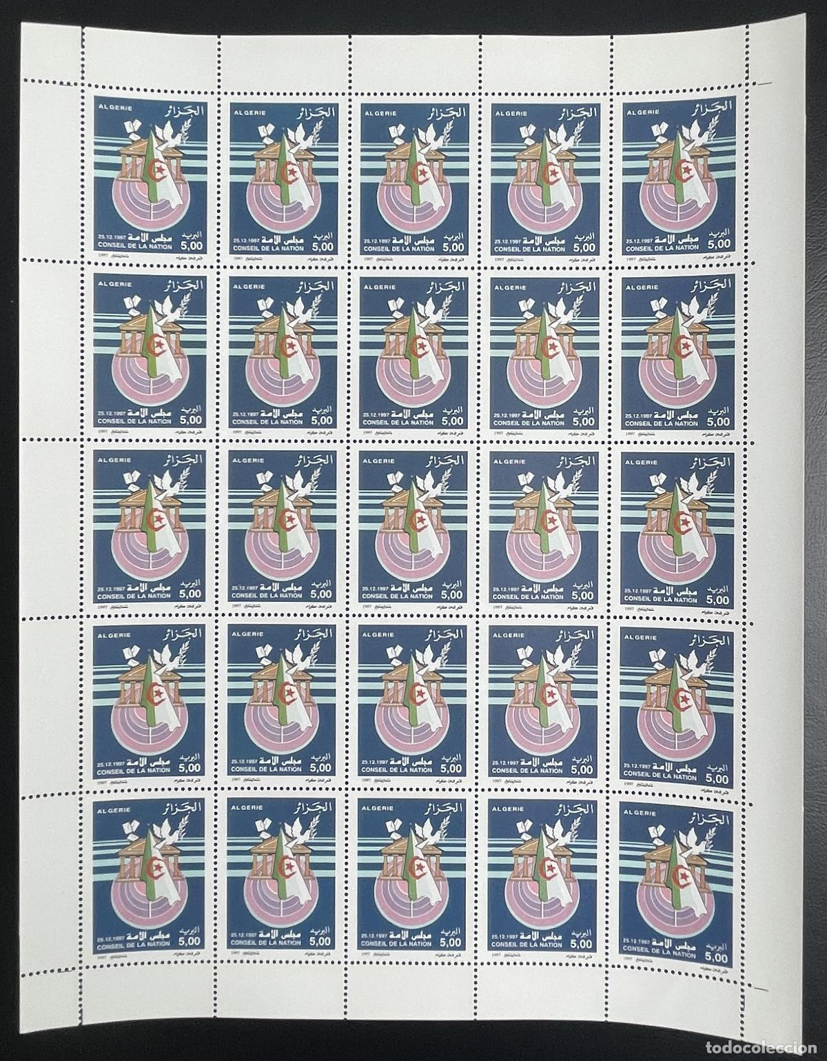 Sellos: Argelia 1997 YT 1153 tablero Consejo Nacional mapa paz paloma olivo trigo
