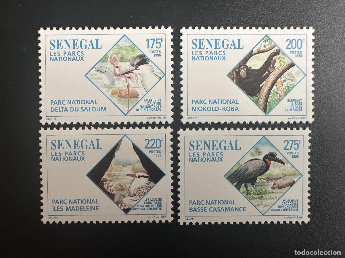 Sellos: Senegal 1996 Mi. 1416 - 1419 Aves fauna parques nacionales mono cocodrilo
