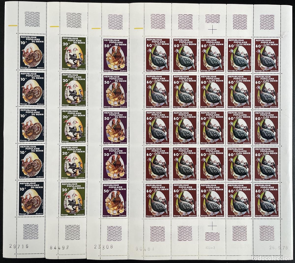 Sellos: Benin 1978 YT 429-432 tabla p&aacute;jaros pollos animales dom&eacute;sticos pato