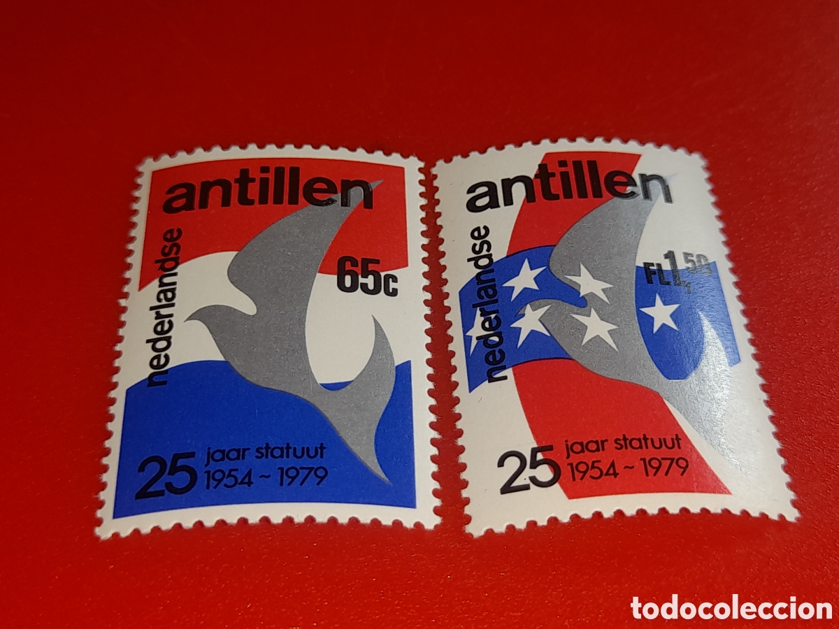 Sellos: Sello Antillas Holandesas nuevo 1979. 25Aniv Constituci&oacute;n. Bandera. Paloma. Aves. Estrellas. Jubileo