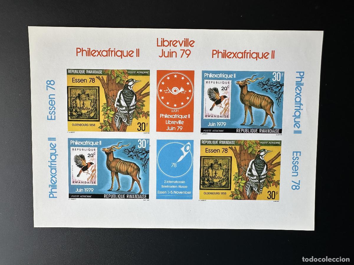 Sellos: Ruanda 1978 Mi. P&aacute;jaro Philexafrica Libreville Essen engomado Bl. 961 - 962 ND