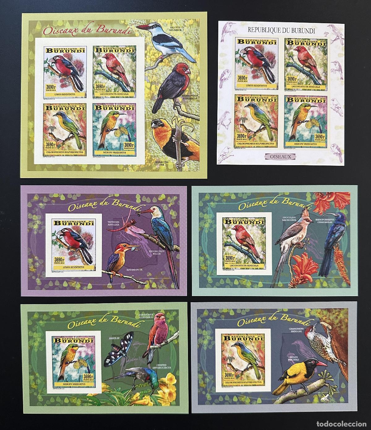 Sellos: Burundi 2014 Mi. 3361 - 3364 Bl. 411 414 ND IMPERF Birds V&ouml;gel fauna