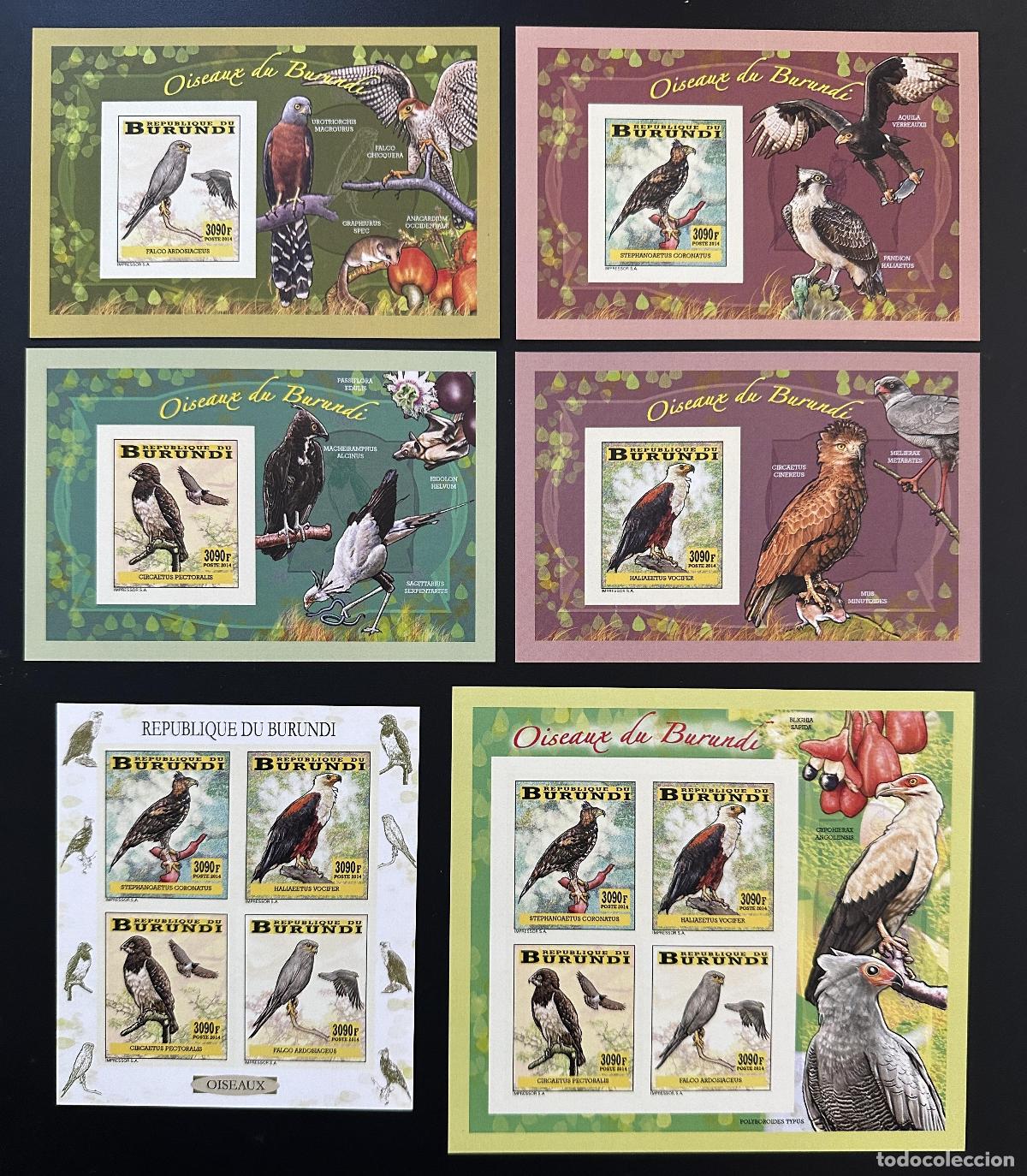 Sellos: Burundi 2014 Mi. 3349 - 3352 Bl. 399 402 ND Birds Raptors Prey Eagle