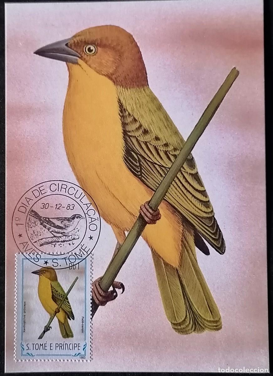 Sellos: SANTO TOM&Eacute; 1983 - TARJETA M&Aacute;X / TEJEDOR DORADO .