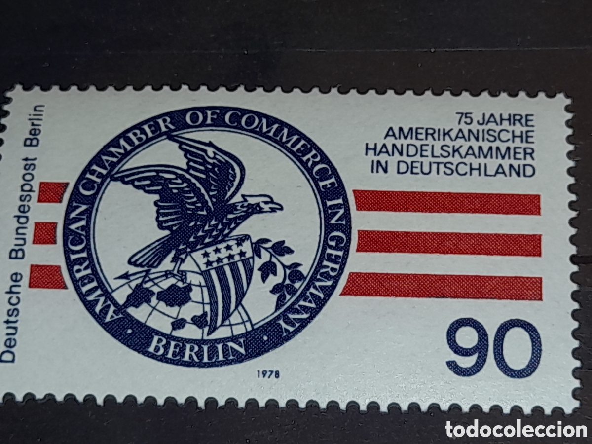 Sellos: Sello Alemania, Berlin nuevo 1978. 75Aniv camara comercio. Aguila. Ave. Pajaro. Fauna. Bandera