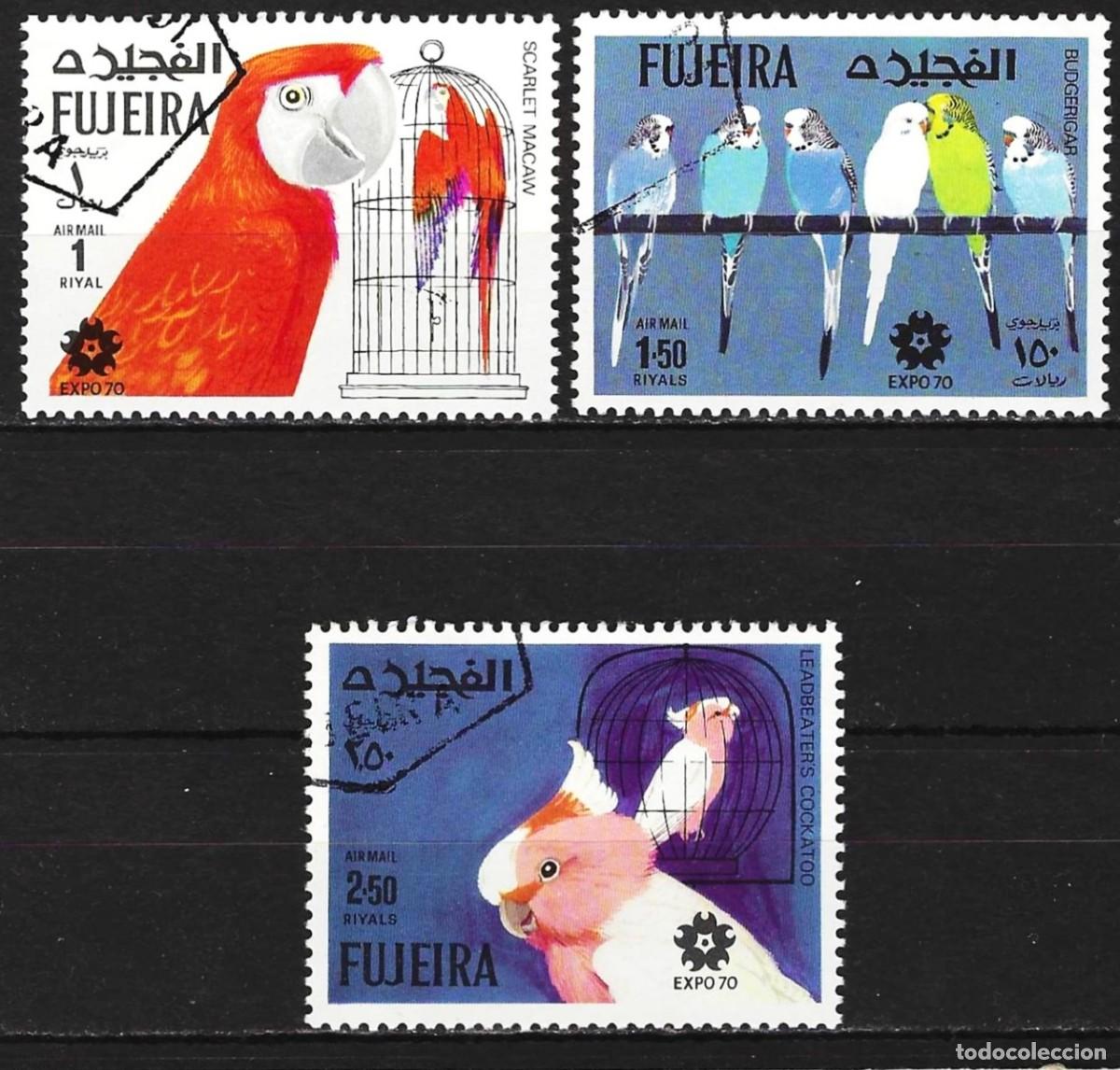 Sellos: Fujeira 1970 - Mi 1475 a 1477 - YT Pa 39, 39A & 39B - Aves : Loros ( Serie completa )