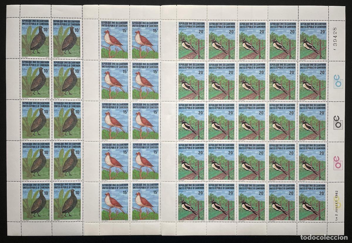 Sellos: Camer&uacute;n 1982 YT 690-692 tabl&oacute;n p&aacute;jaros vida silvestre naturaleza animales