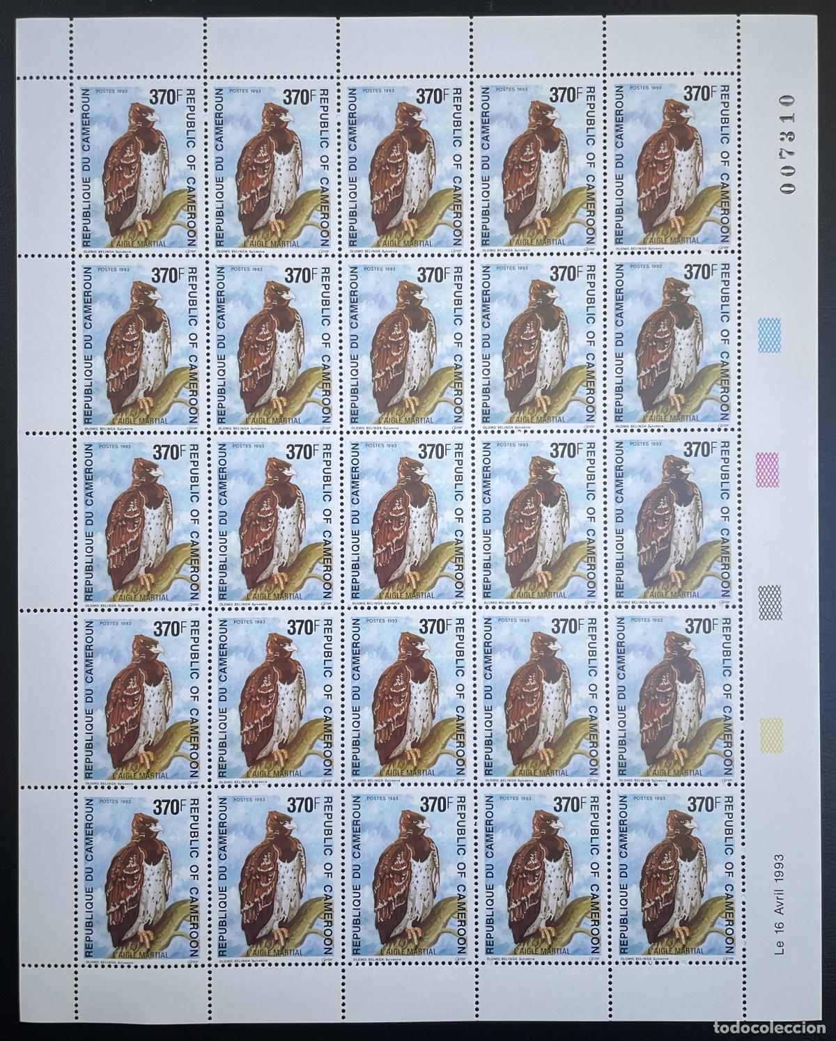 Francobolli: Camer&uacute;n 1993 YT 867 tabl&oacute;n &aacute;guila marcial raptor p&aacute;jaro fauna naturaleza animal
