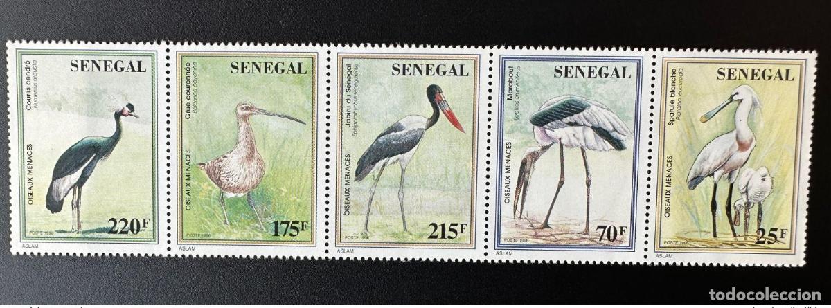 Sellos: Senegal 1996/1997 Mi. 1463 - 1467 Aves fauna en peligro de extinci&oacute;n Franja 5