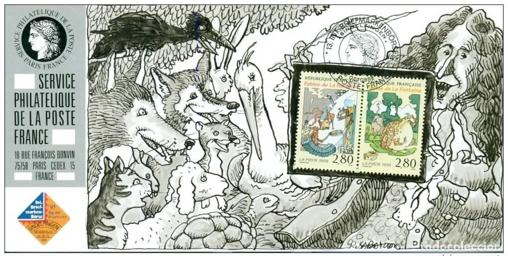 Sellos: 136C Tarjeta oficial de exhibici&oacute;n Sindelfingen 1995 FDC Stork Rave Corbeau