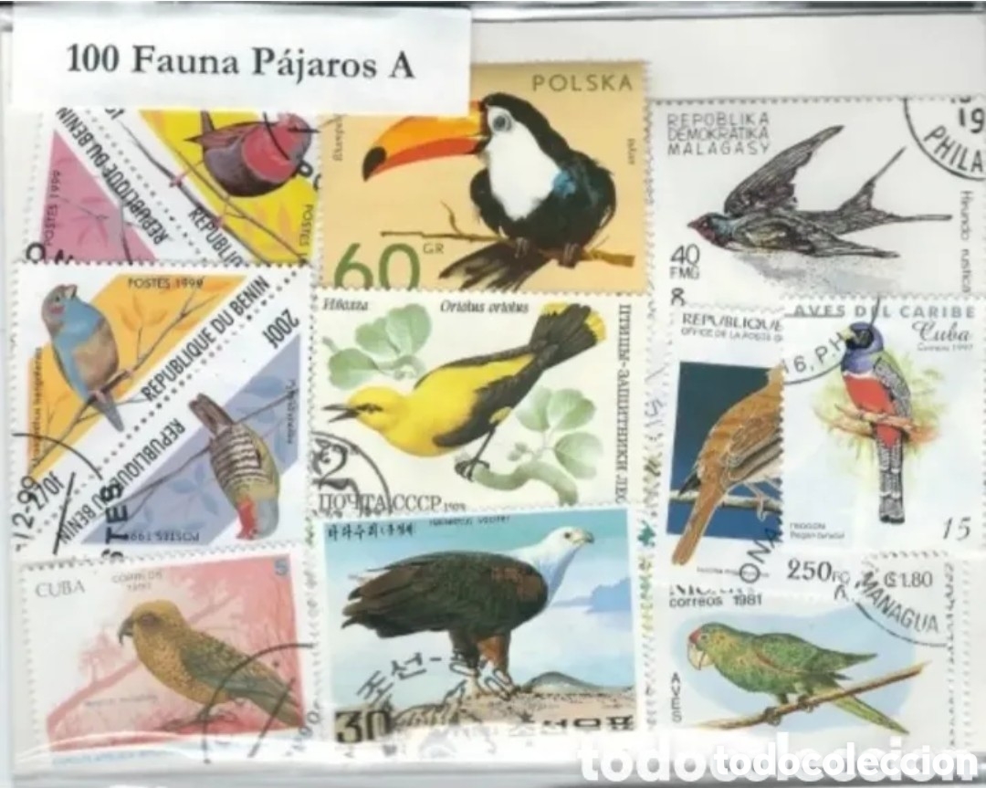 Sellos: 100 SELLOS MUNDIALES DIFERENTES (FAUNA P&Aacute;JAROS - A)