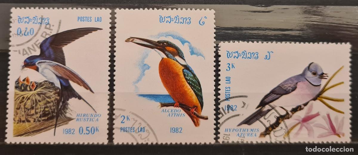 Sellos: Serie de tres sellos usados de Laos 1982: aves