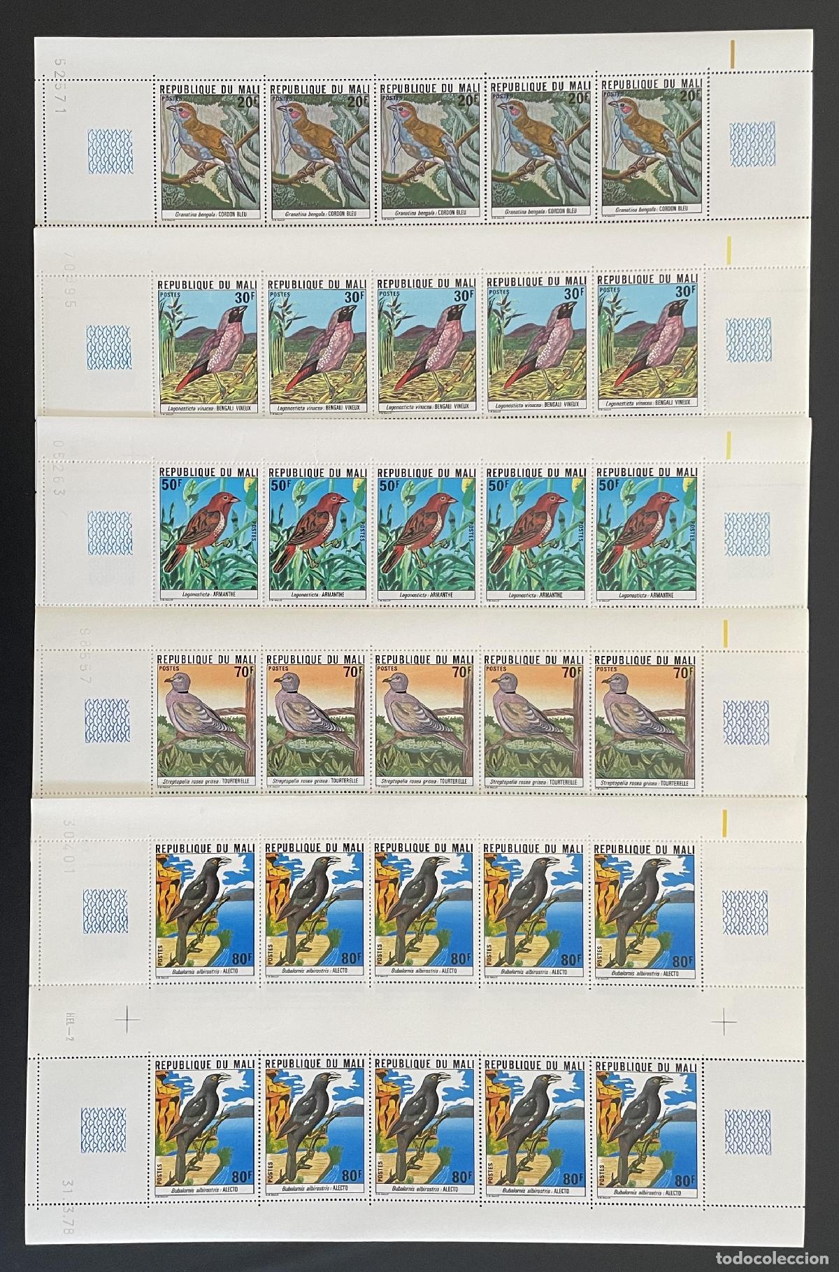 Sellos: Mali 1978 YT 300-304 tabla aves cordon bleu bengal&iacute; t&oacute;rtola